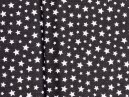Bavlněná látka v metráži s motivem bílých hvězdiček na černém podkladu, pro šití Vašich výrobků.