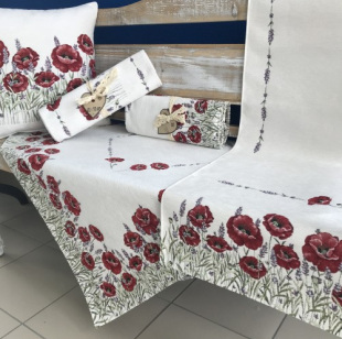 Gobelínový ubrus chenille - vlčí máky a levandulky