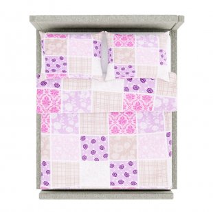 Povlečení krep - růžové patchwork kvítky
