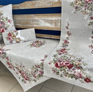 Gobelínový ubrus chenille - růže na šedém podkladu