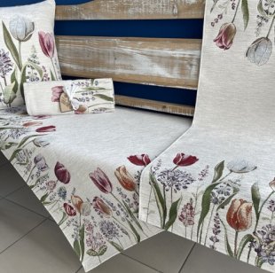 Gobelínový ubrus chenille – tulipány s květinami