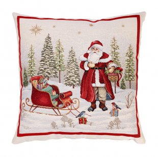 Gobelínový povlak na polštář - Santa Claus se sáněmi