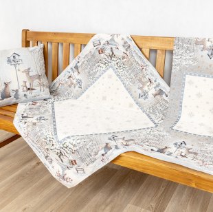Vánoční gobelínový ubrus chenille - zvířátka u krmítka