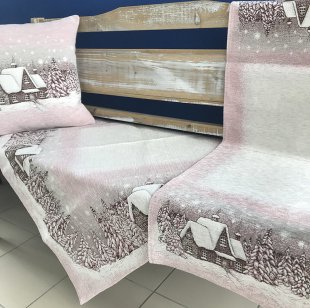Gobelínový ubrus - Vánoční chenille zimní chaloupka
