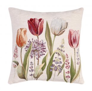 Gobelínový povlak na polštář chenille - Tulipány s květinami