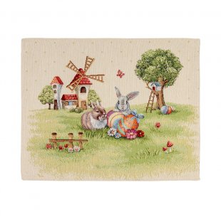 Velikonoční gobelínové prostírání obdélník - Zajíček s kraslicemi 38*48 cm